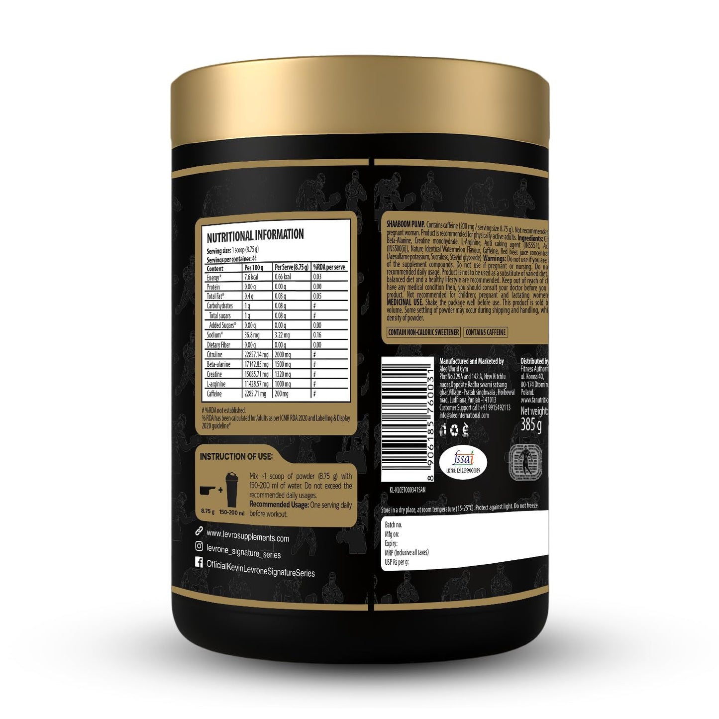 Kevin Levrone Shaaboom Pump Pre-Workout Supplement | 6000mg Citrulline| 3000mg Beta-Alanine| 400mg Caffeine | Intense Muscle Pump & Energy