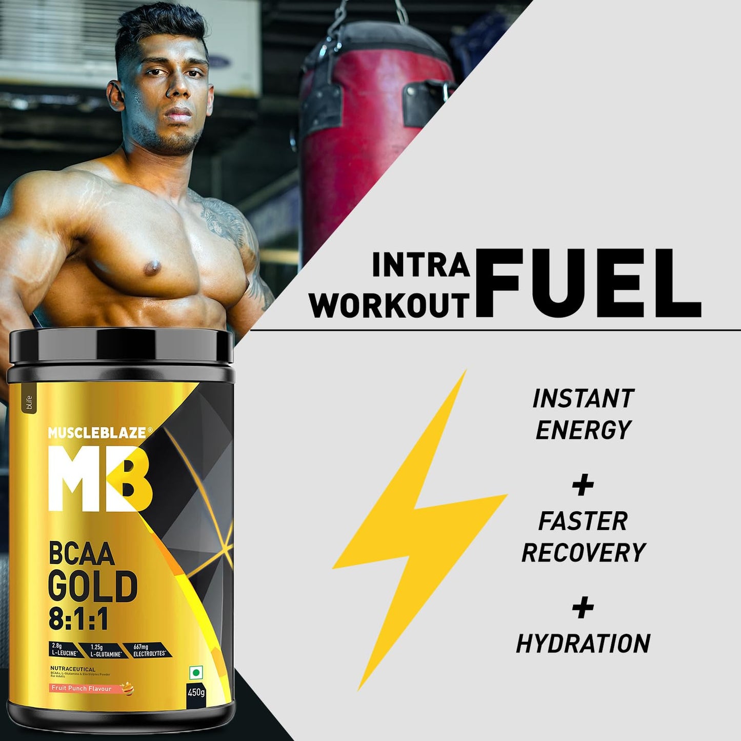 MuscleBlaze BCAA Gold 8:1:1 Powder | With Higher Leucine| Electrolytes & Glutamine