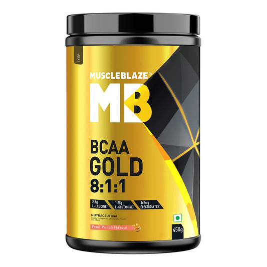 MuscleBlaze BCAA Gold 8:1:1 Powder | With Higher Leucine| Electrolytes & Glutamine