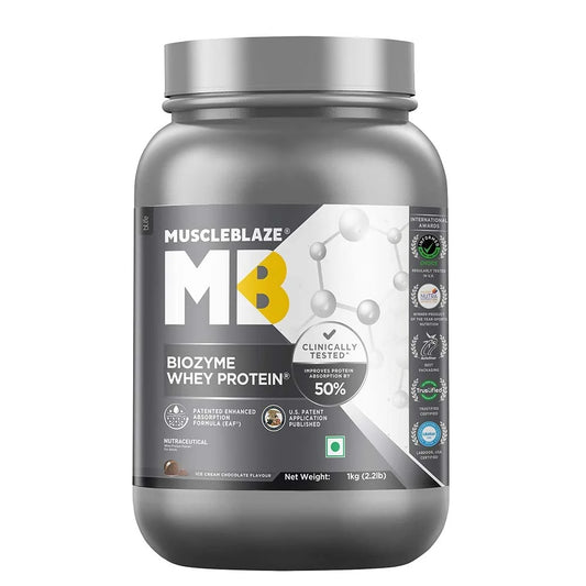 MuscleBlaze Biozyme Whey Protein Powder, Blend of Whey Isolate & Concentrate | 25g Protein, 11.8g EAA & 5.5g BCAA Per Scoop