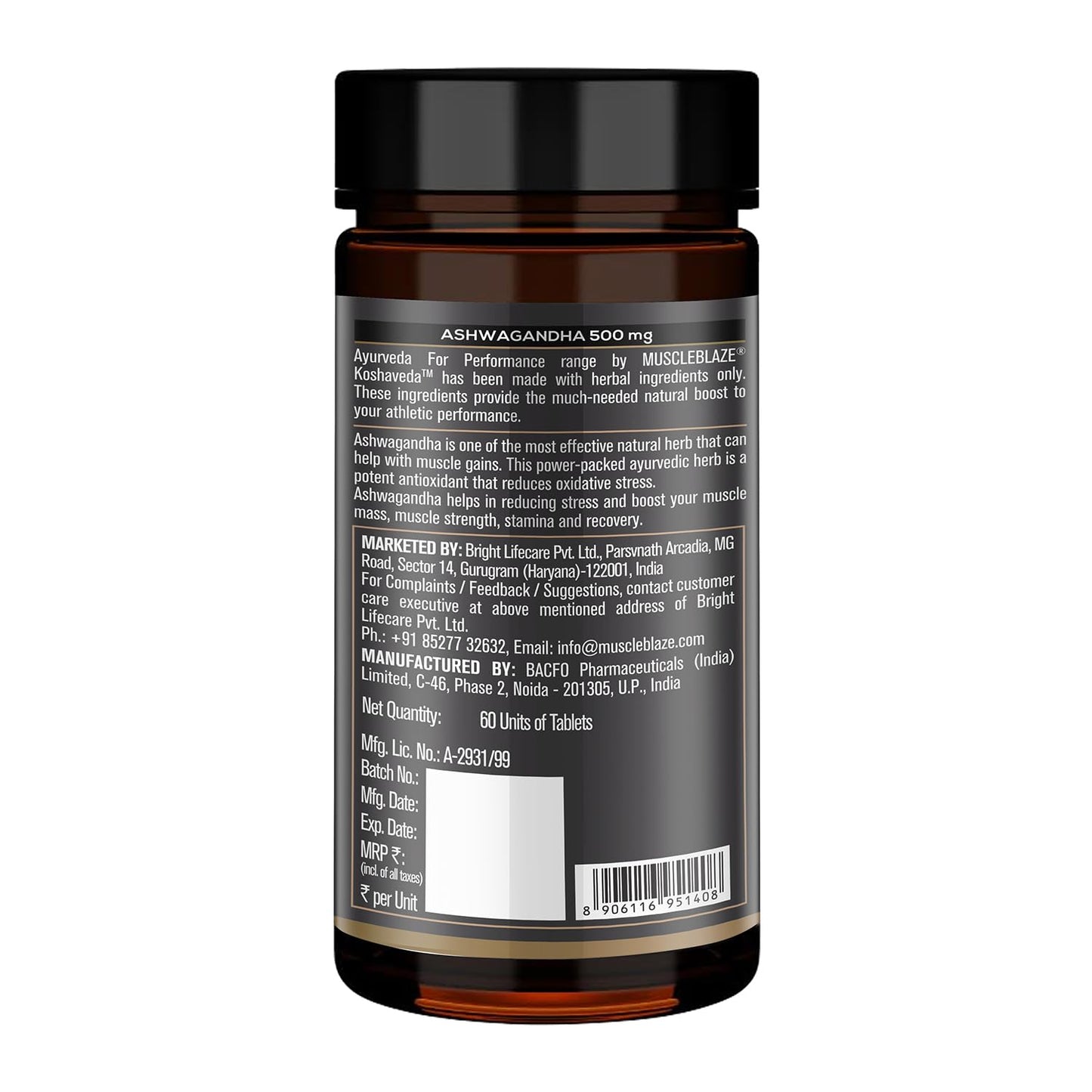 MuscleBlaze Koshaveda Ashwagandha 500mg | Ayurveda for Performance | High Strength Potent Formula | Boost Muscle Mass & Strength| Enhance Immunity