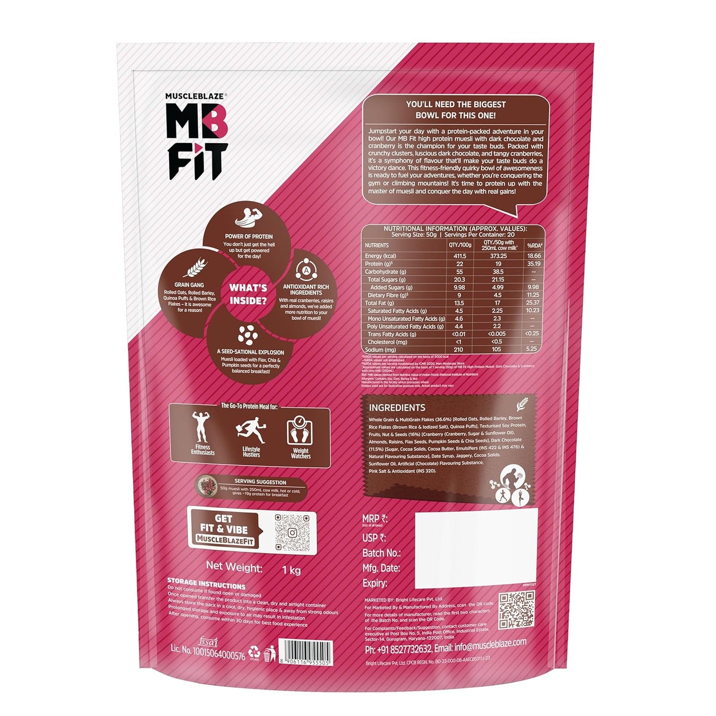 MuscleBlaze Fit High Protein Muesli | 22g Protein | With Raisins Almonds & Super Seeds| High Protein Breakfast Cereals