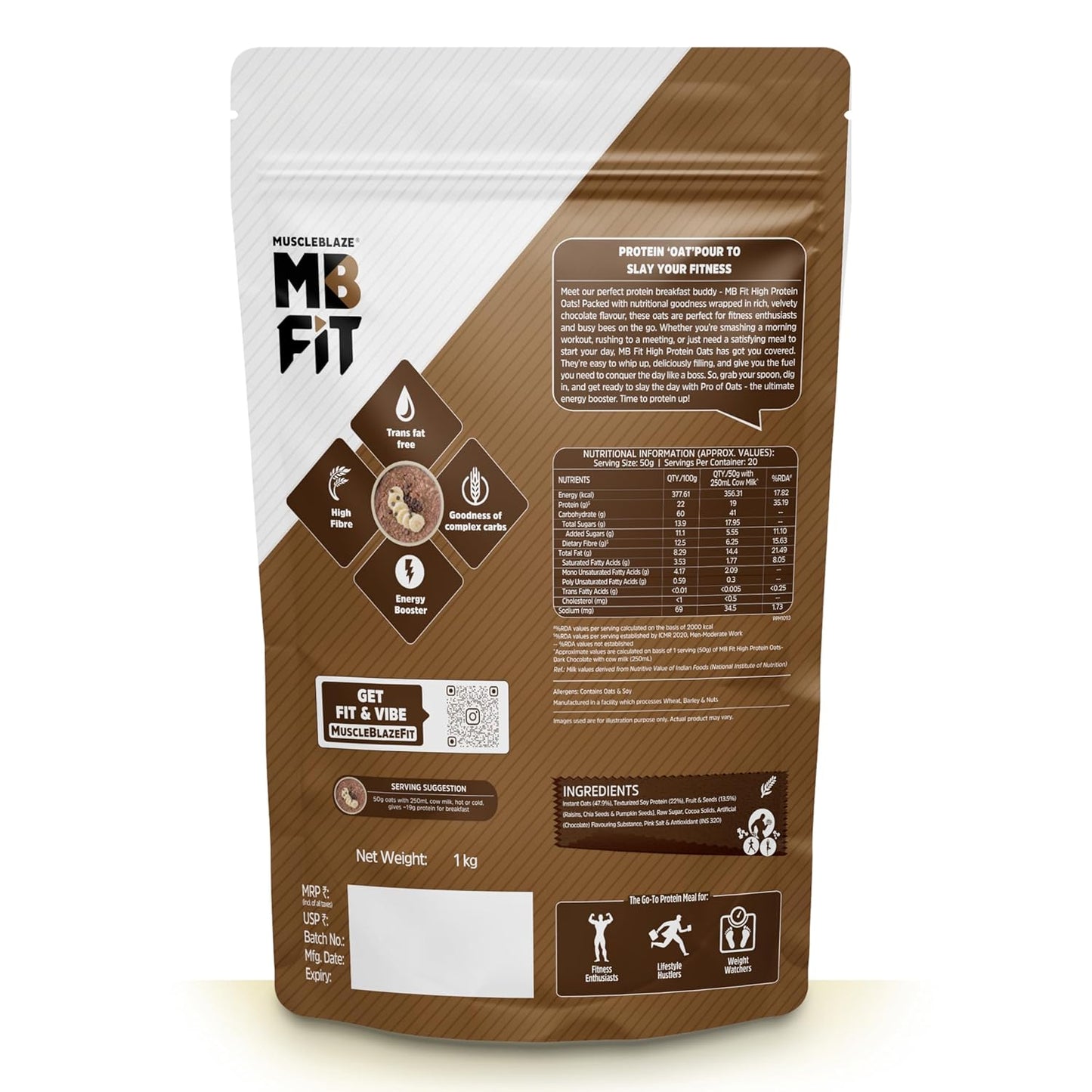 MuscleBlaze Fit High Protein Oats | 22g Protein | Breakfast Cereals for Weight Management