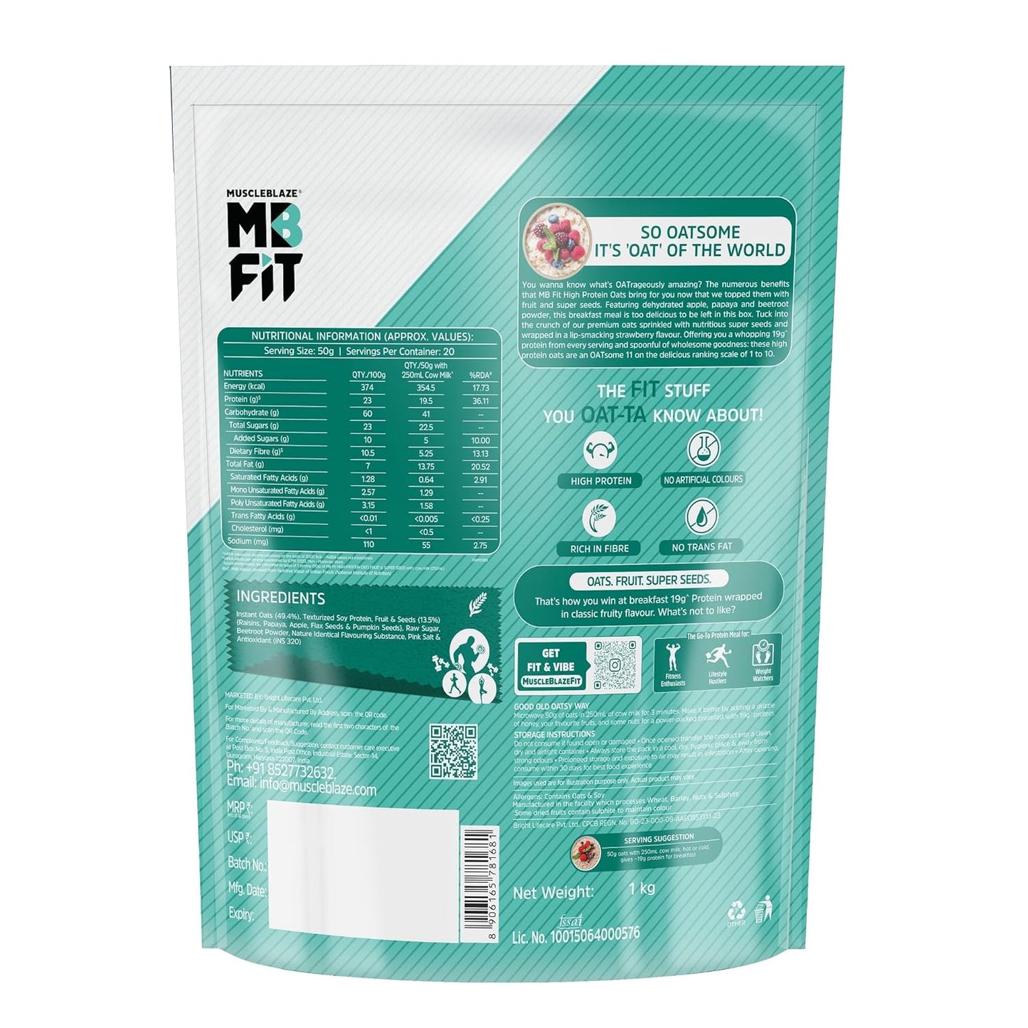 MuscleBlaze Fit High Protein Oats | 22g Protein | Breakfast Cereals for Weight Management