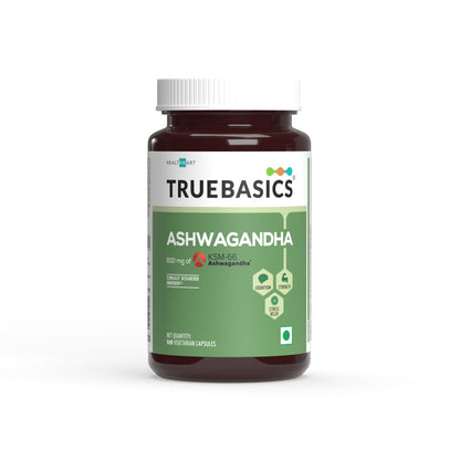 Muscleblaze TrueBasics Ashwagandha | 600mg of KSM 66 Ashwagandha | With Clinically Researched Ingredients | Energy and Immunity Booster