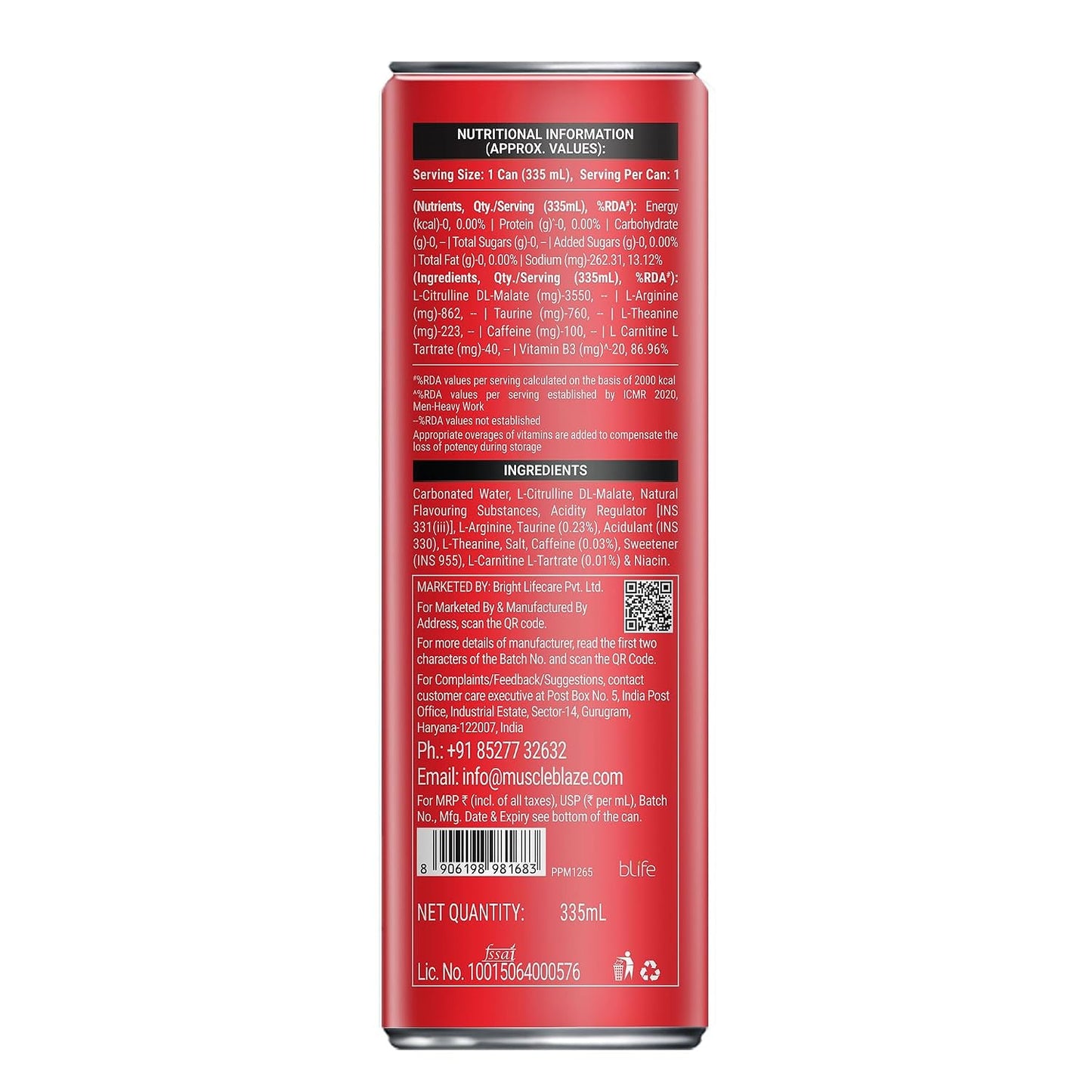 MuscleBlaze WrathX Energy Drink| 760mg Taurine |40mg L-Carnitine | Performance & Focus Booster