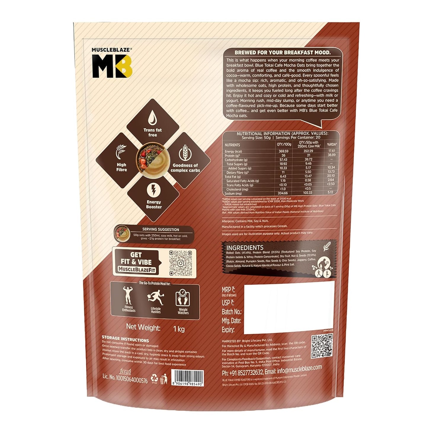MuscleBlaze Fit High Protein Oats | 22g Protein | Breakfast Cereals for Weight Management