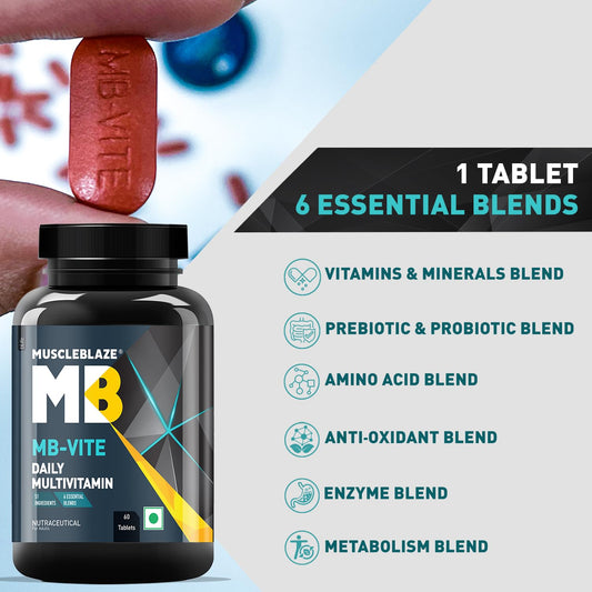MuscleBlaze MB-Vite Daily Multivitamin | With 51 Ingredients & 6 Blend| Vitamins & Minerals| Prebiotic & Probiotics| Amino Acid Blends | For Energy| Stamina & Recovery