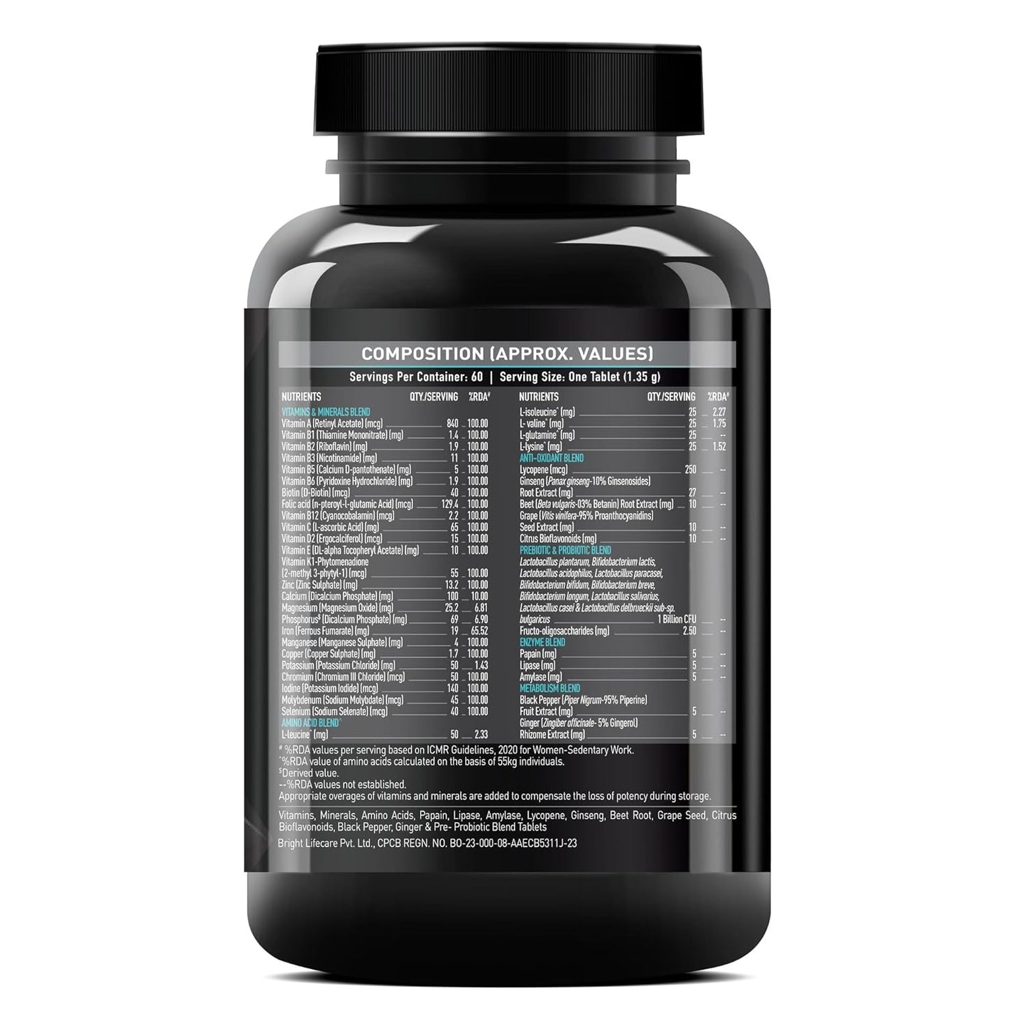 MuscleBlaze MB-Vite Daily Multivitamin | With 51 Ingredients & 6 Blend| Vitamins & Minerals| Prebiotic & Probiotics| Amino Acid Blends | For Energy| Stamina & Recovery