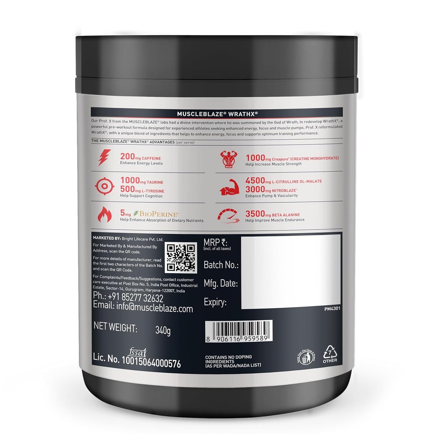 MuscleBlaze Pre Workout WrathX with Creapure Powder| Nitroblaze & BioPerine