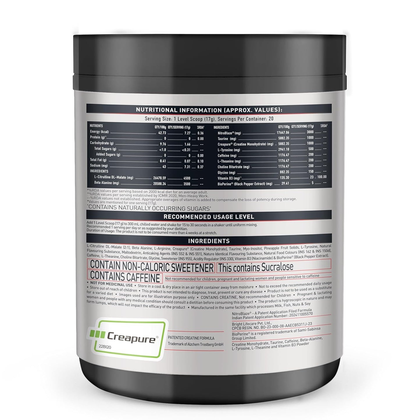 MuscleBlaze Pre Workout WrathX with Creapure Powder| Nitroblaze & BioPerine