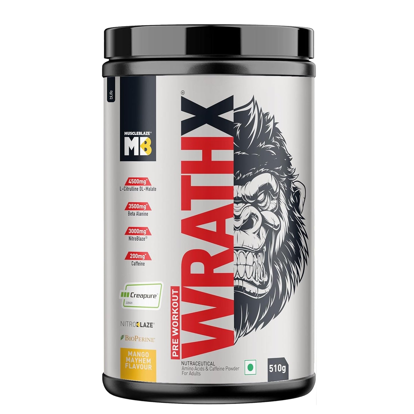 MuscleBlaze Pre Workout WrathX with Creapure Powder| Nitroblaze & BioPerine