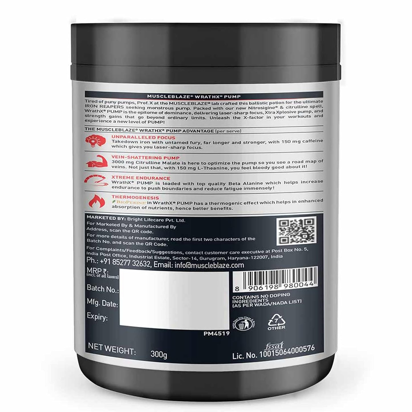 MuscleBlaze Pre Workout WrathX PUMP Powder | With Nitrosigine & L-Citrulline