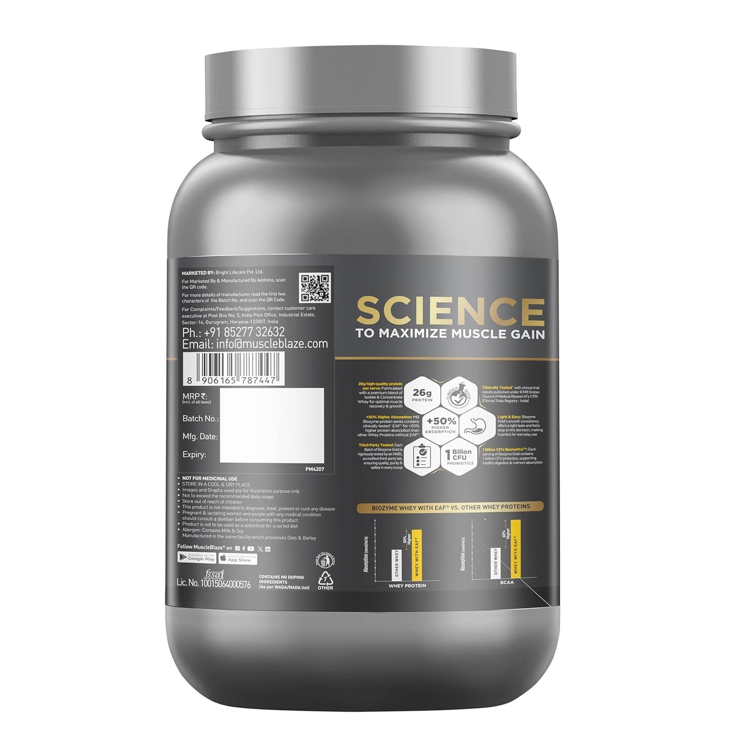 MuscleBlaze Biozyme Gold 100% Whey Protein | Whey Isolate as Primary Protein Source
