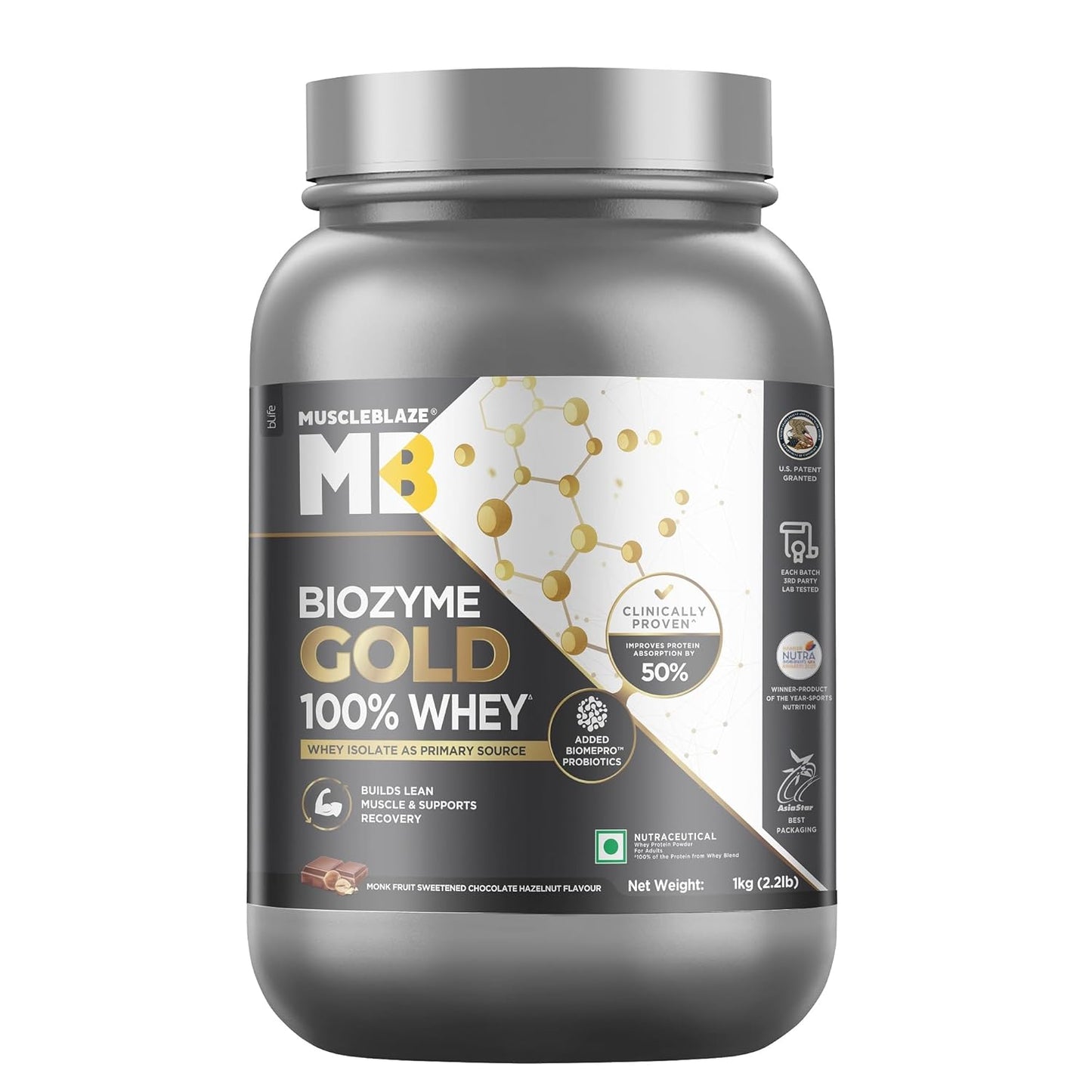 MuscleBlaze Biozyme Gold 100% Whey Protein | Whey Isolate as Primary Protein Source