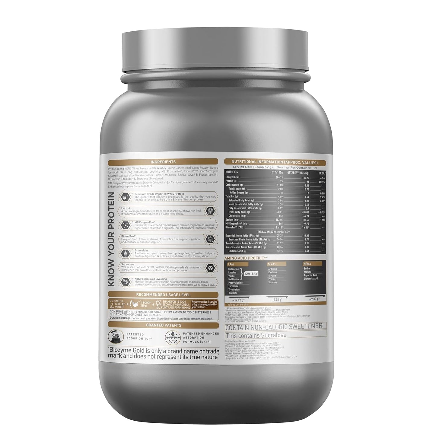 MuscleBlaze Biozyme Gold 100% Whey Protein | Whey Isolate as Primary Protein Source