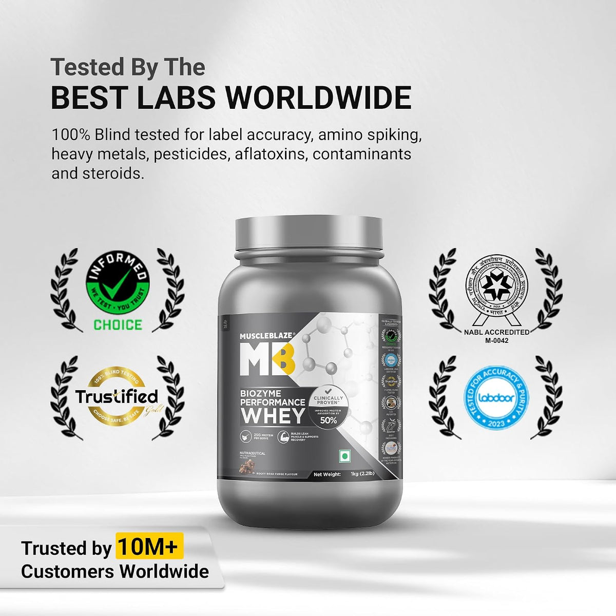 MuscleBlaze Biozyme Performance Whey Protein Powder | 25g Protein Per Scoop | Clinically Tested 50% Higher Protein Absorption