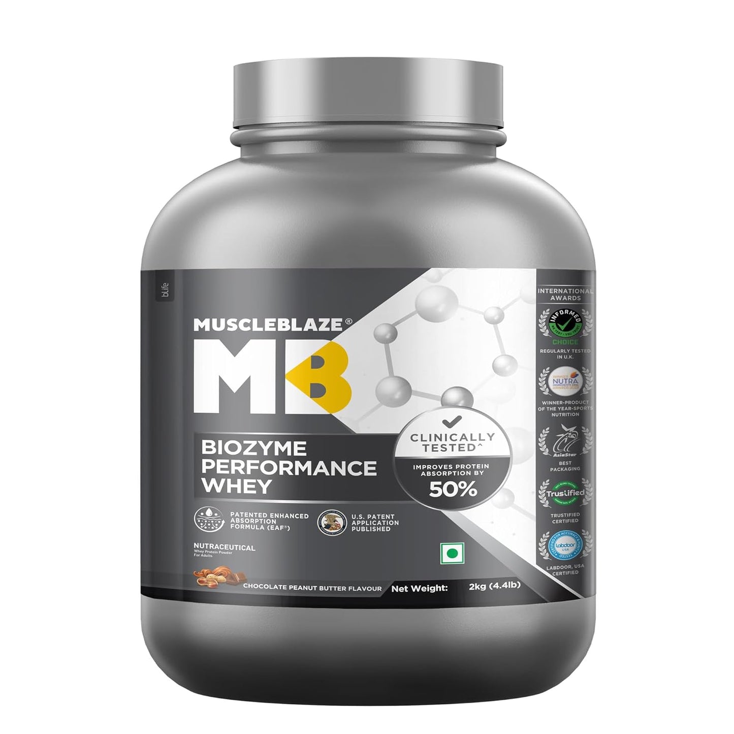 MuscleBlaze Biozyme Performance Whey Protein Powder | 25g Protein Per Scoop | Clinically Tested 50% Higher Protein Absorption