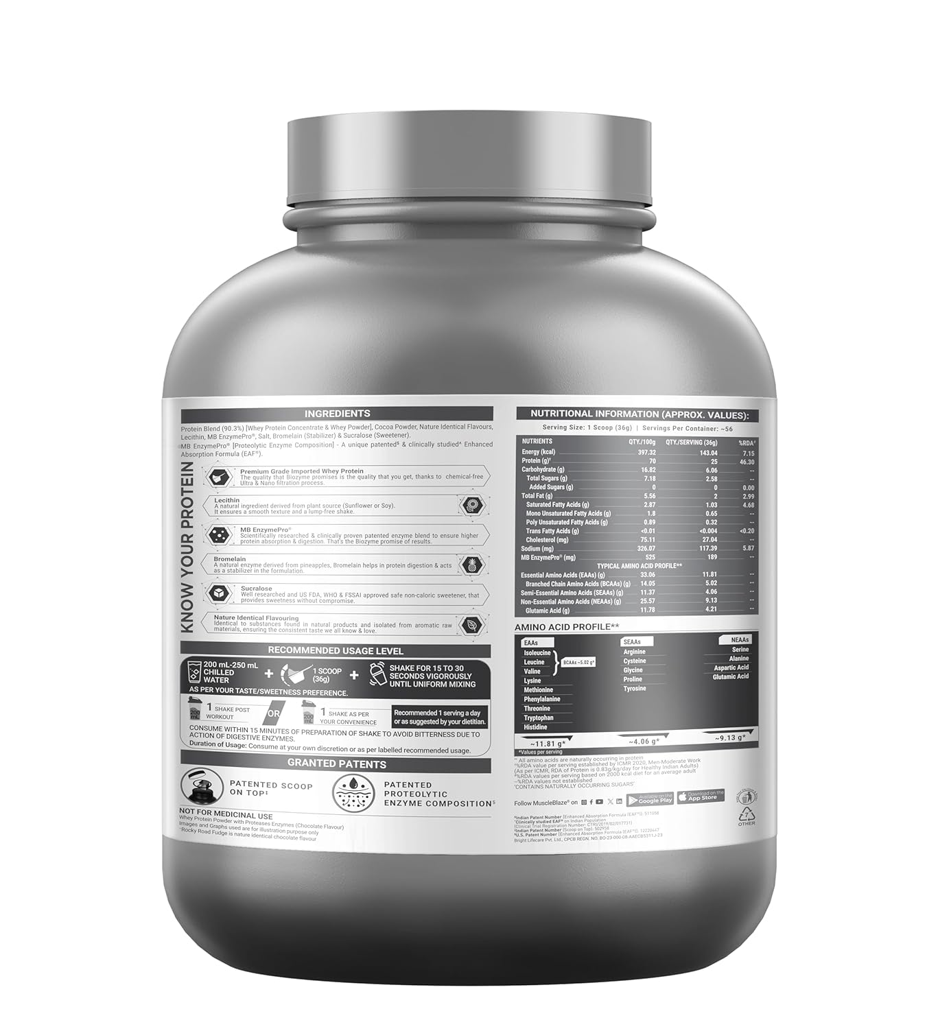 MuscleBlaze Biozyme Performance Whey Protein Powder | 25g Protein Per Scoop | Clinically Tested 50% Higher Protein Absorption