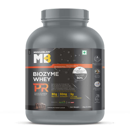 MuscleBlaze Biozyme Whey Protein PR Powder with 30g Protein| 3g Creatine Monohydrate |50mg AstraGin | Trustified Gold Certified