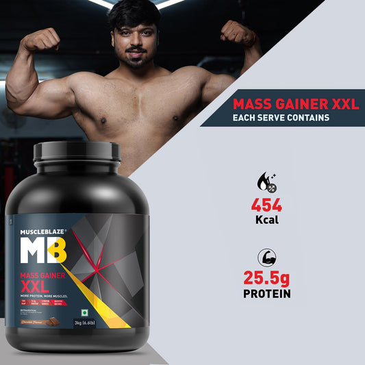 MuscleBlaze Mass Gainer XXL Powder | 18g Protein |70g Carbs Per Scoop | High Protein with Complex Carbs & Digestive Enzymes