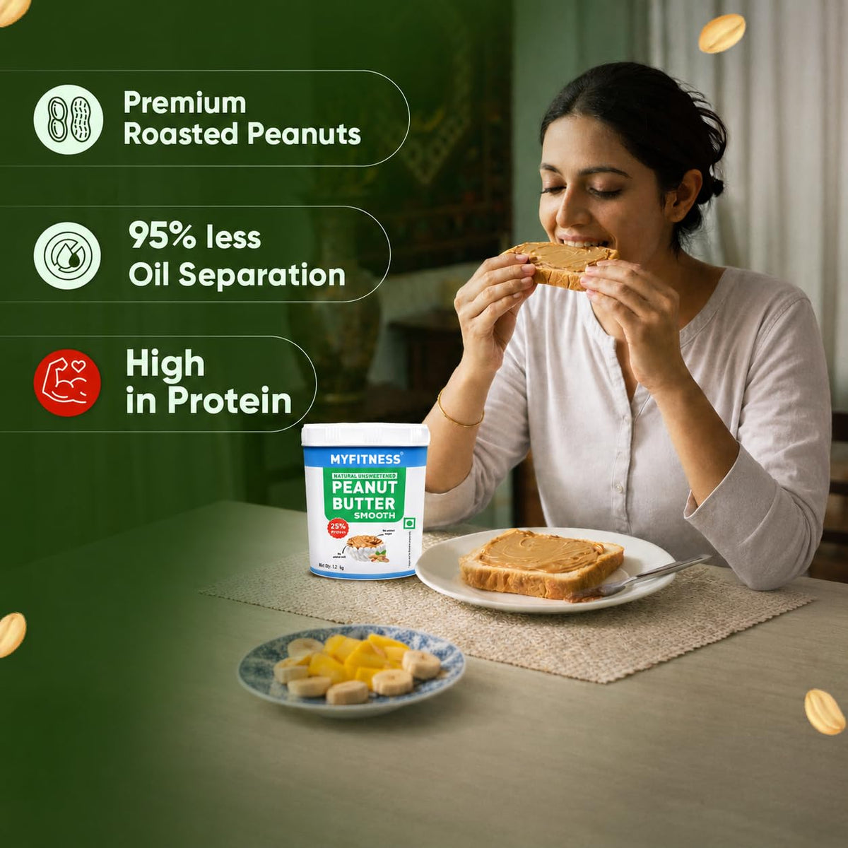 MYFITNESS All Natural Peanut Butter | Unsweetened | No Added Sugar or Salt | No Palm Oil | Nut Butter Spread for Pre & Post-Workout | Cholesterol Free | Zero Trans Fat