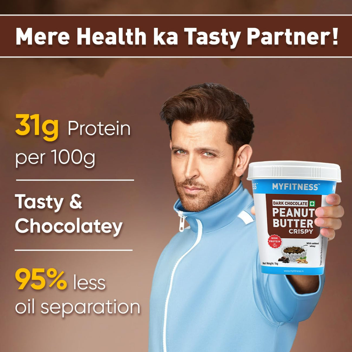 MYFITNESS Peanut Butter High Protein Dark Chocolate Spread | Added Whey Protein | For Muscle Building | Pre & Post-Workout Snacks | Cholesterol Free | Zero Trans Fat