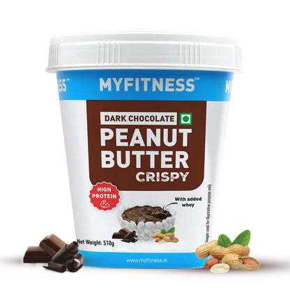 MYFITNESS Peanut Butter High Protein Dark Chocolate Spread | Added Whey Protein | For Muscle Building | Pre & Post-Workout Snacks | Cholesterol Free | Zero Trans Fat