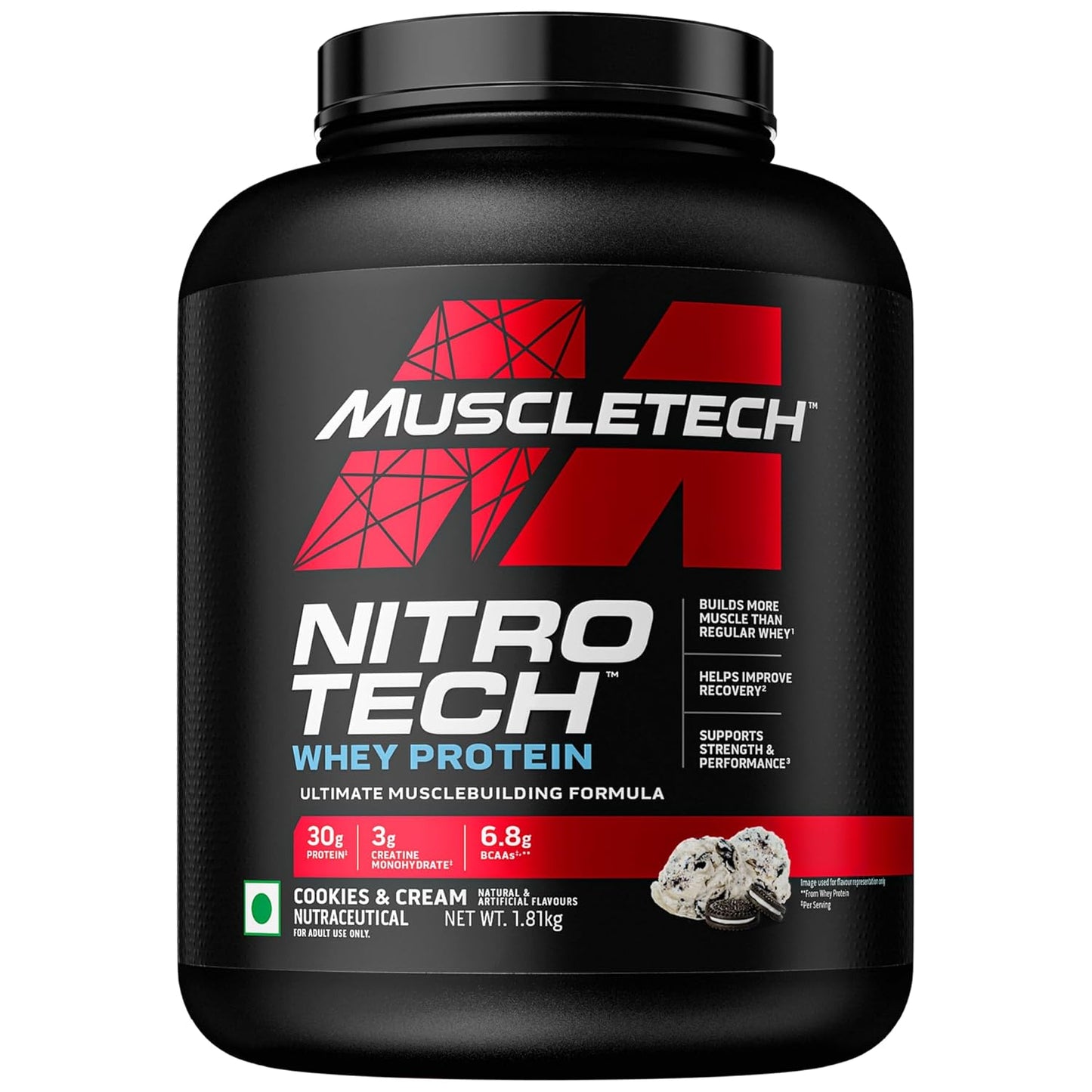 MuscleTech Nitro-Tech Whey Protein | 30g Protein| 3g creatine monohydrate| 6.7g BCAA| ultimate muscle building formula| increase strength & performance