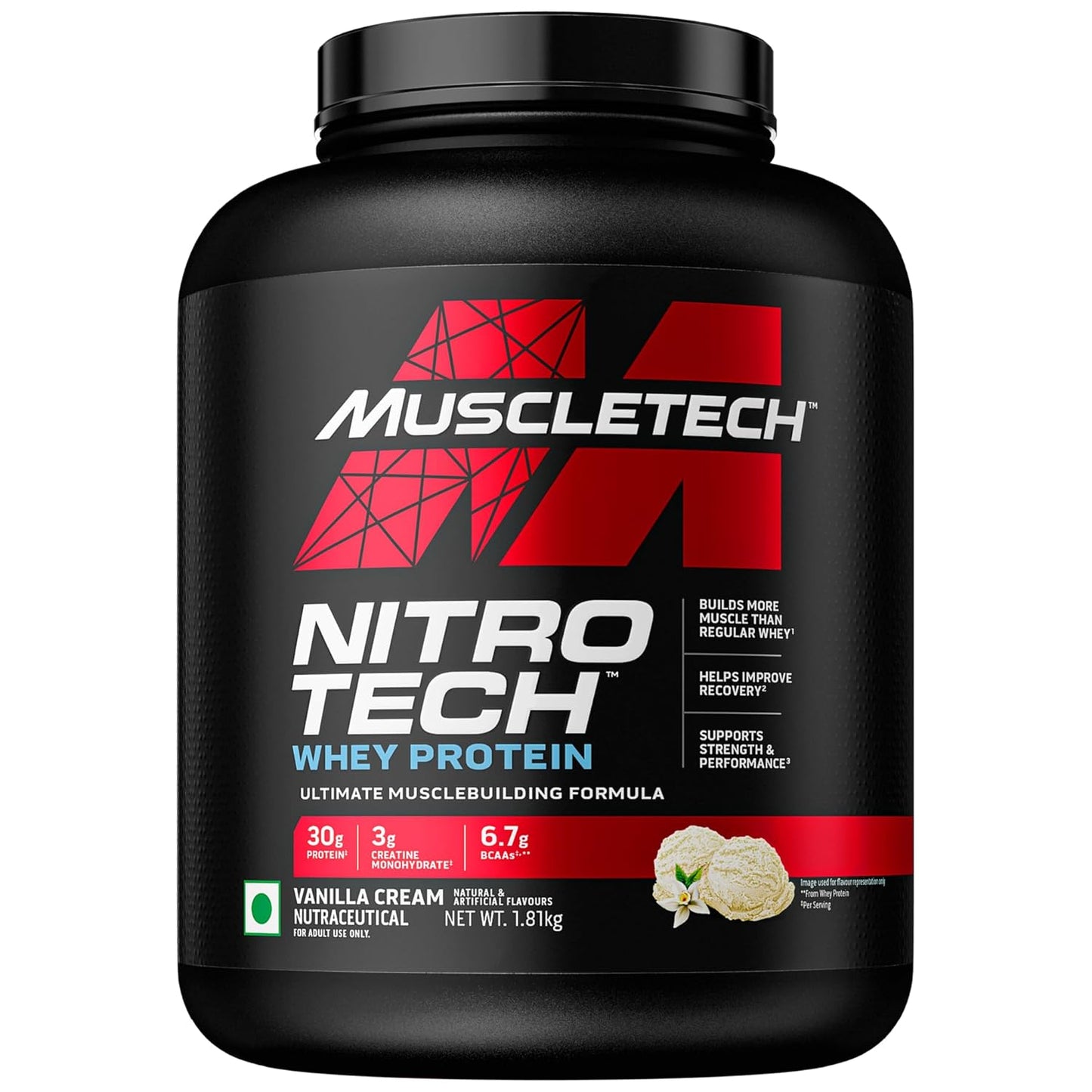 MuscleTech Nitro-Tech Whey Protein | 30g Protein| 3g creatine monohydrate| 6.7g BCAA| ultimate muscle building formula| increase strength & performance