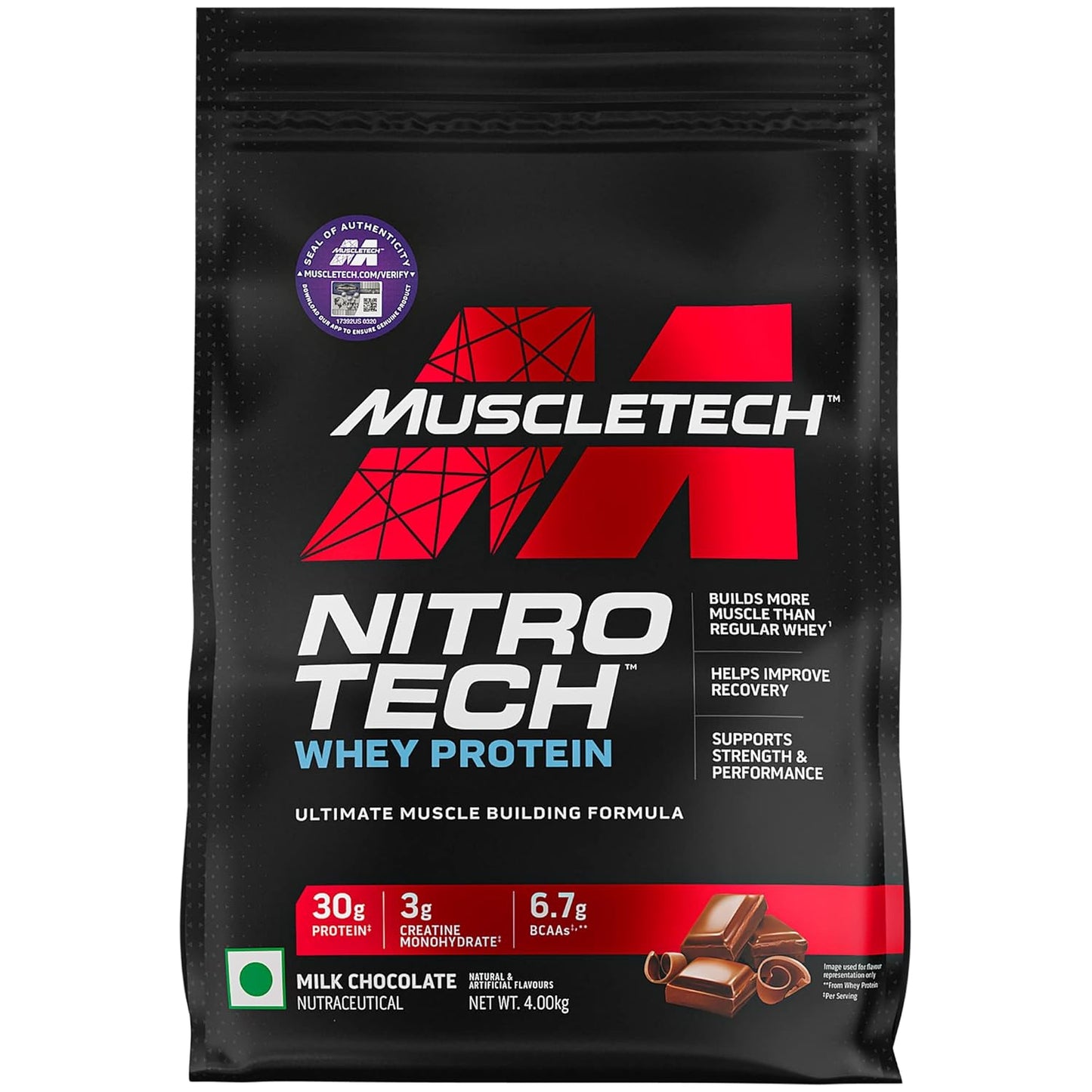 MuscleTech Nitro-Tech Whey Protein | 30g Protein| 3g creatine monohydrate| 6.7g BCAA| ultimate muscle building formula| increase strength & performance