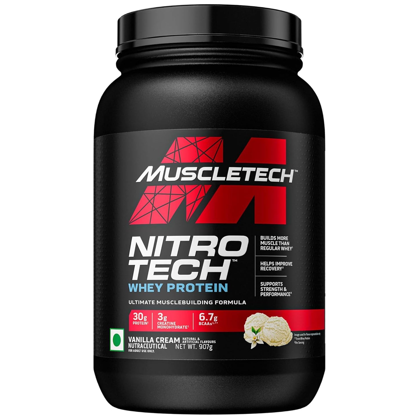 MuscleTech Nitro-Tech Whey Protein | 30g Protein| 3g creatine monohydrate| 6.7g BCAA| ultimate muscle building formula| increase strength & performance