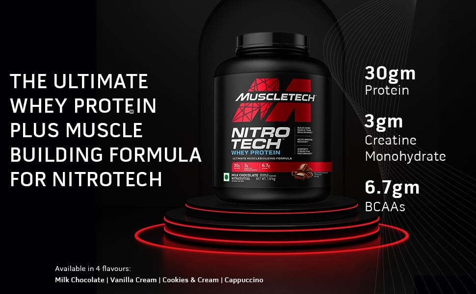 MuscleTech Nitro-Tech Whey Protein | 30g Protein| 3g creatine monohydrate| 6.7g BCAA| ultimate muscle building formula| increase strength & performance