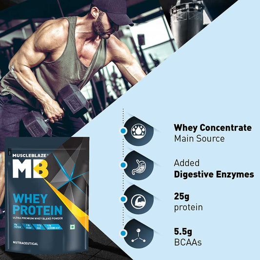 MuscleBlaze 100% Whey Protein Supplement Powder with Digestive Enzyme