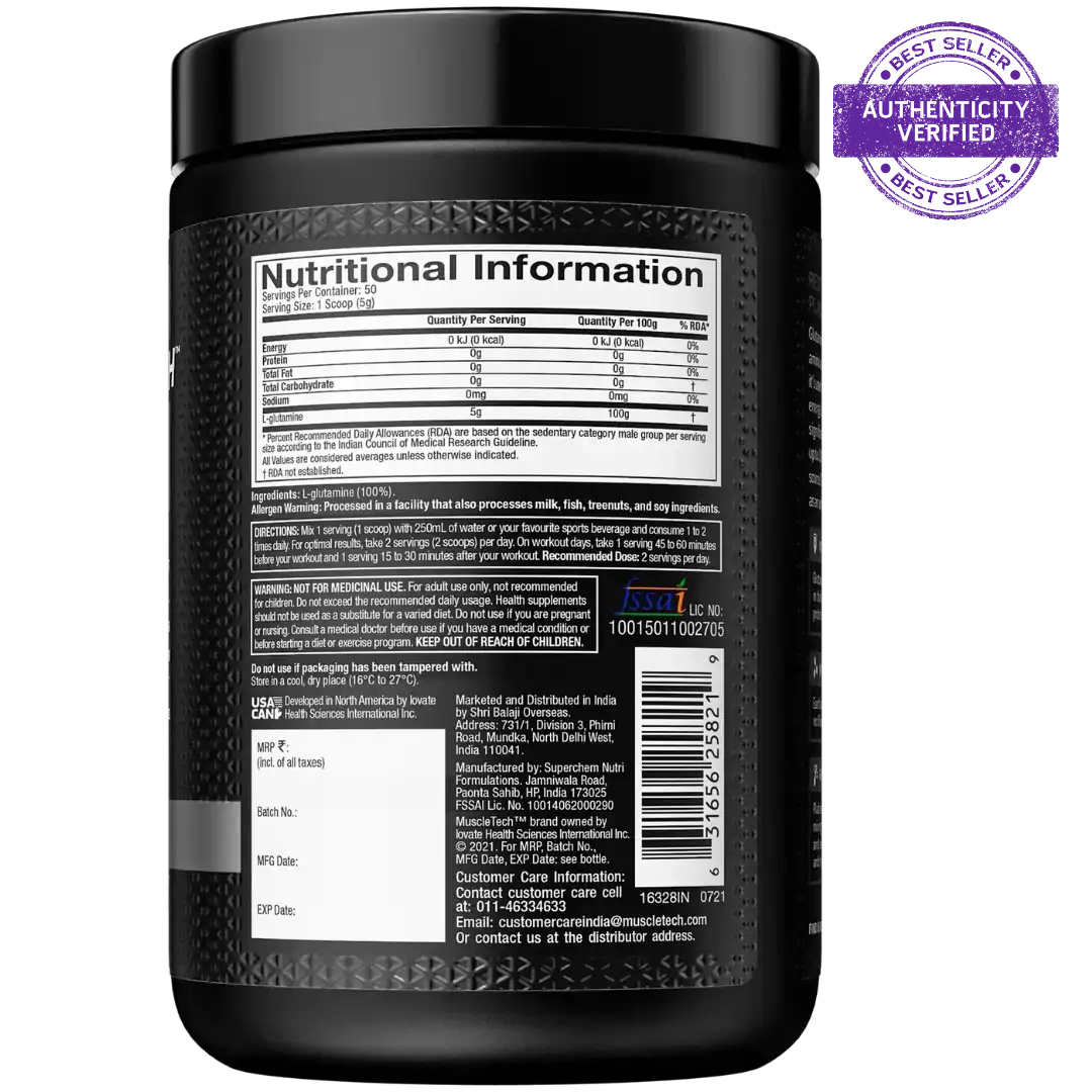 Muscletech Glutamine | Muscletech Platinum 100% Glutamine | Post Workout Recovery Drink | L-Glutamine Powder For Men & Women | Muscle Recovery