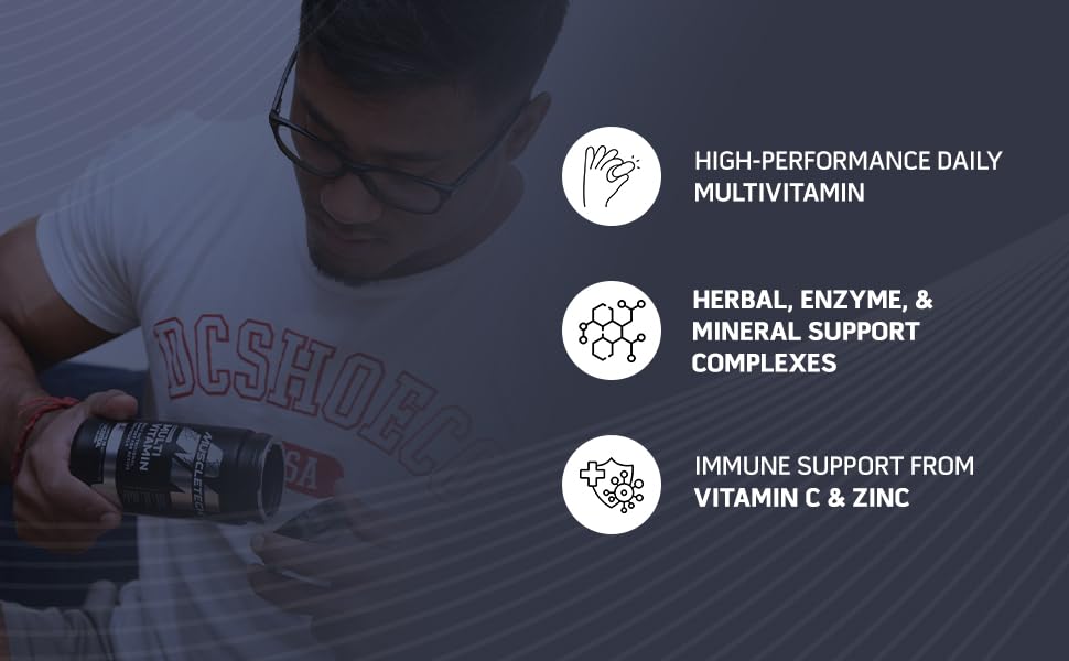 MuscleTech Platinum Multivitamin,Vitamin C for Immune Support | 18 Vitamins & Minerals