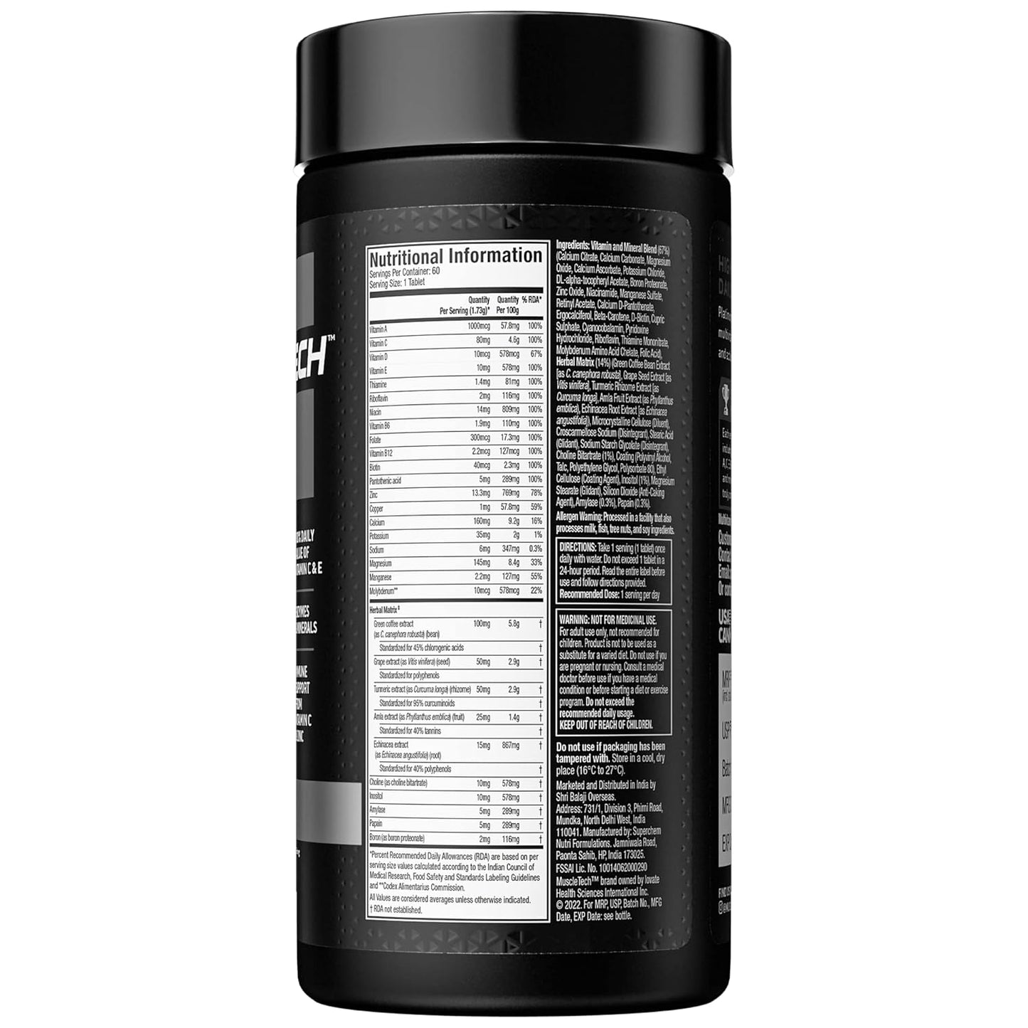 MuscleTech Platinum Multivitamin,Vitamin C for Immune Support | 18 Vitamins & Minerals