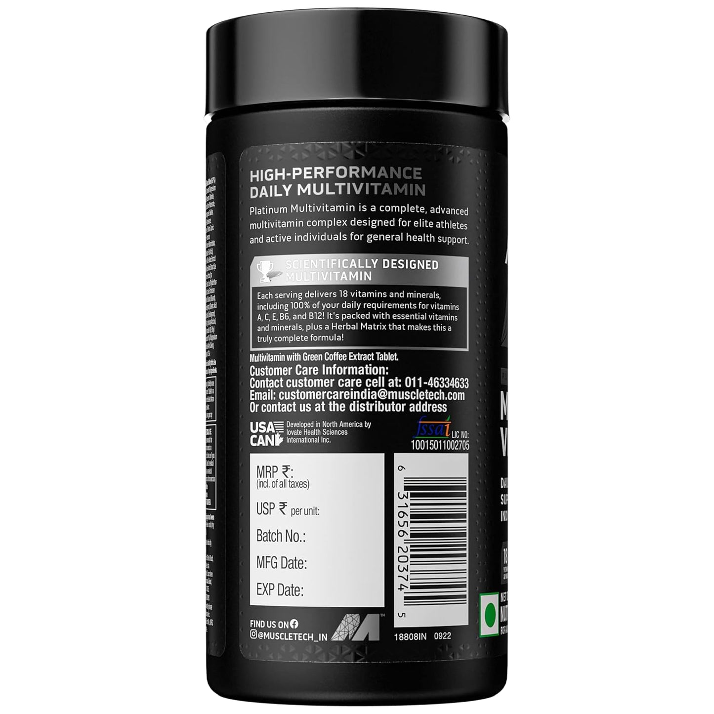 MuscleTech Platinum Multivitamin,Vitamin C for Immune Support | 18 Vitamins & Minerals