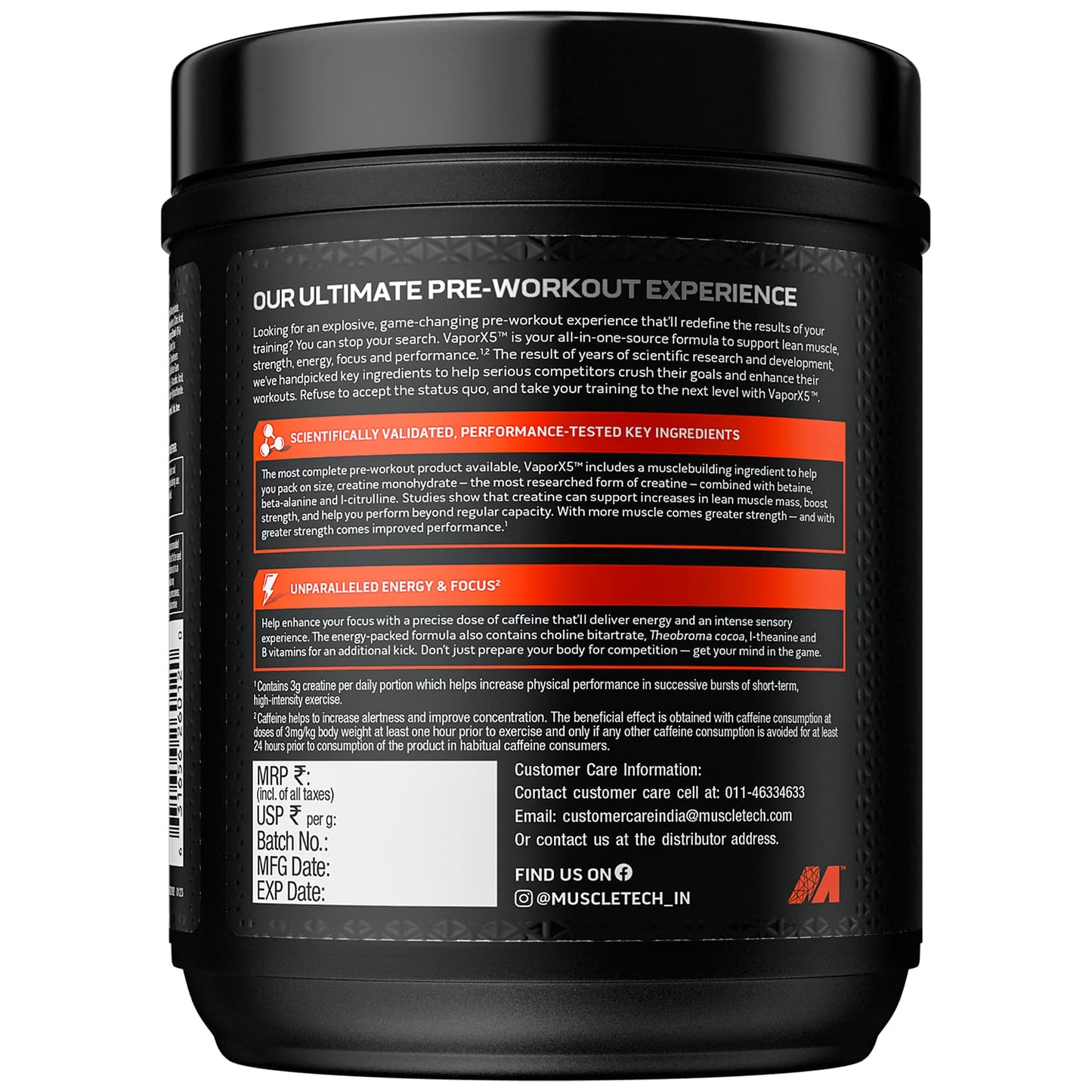 MuscleTech Vapor X5 Pre Workout Powder Support Energy and Performance with Creatine Monohydrate| Beta Alanine| L-Citrulline & Caffeine