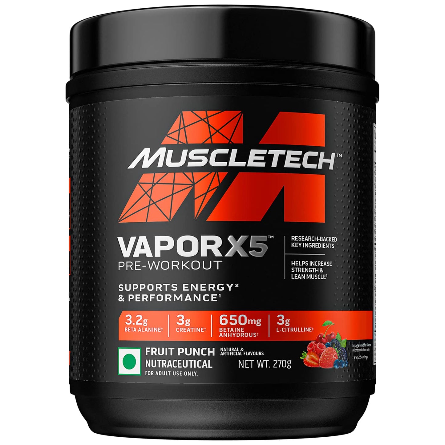 MuscleTech Vapor X5 Pre Workout Powder Support Energy and Performance with Creatine Monohydrate| Beta Alanine| L-Citrulline & Caffeine