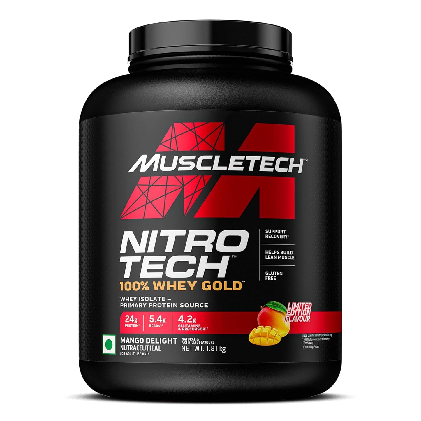 Muscletech Nitrotech 100% Whey Gold |Primary Source-Whey Protein Isolate| 24G Of Pure Protein For Enhanced Lean Muscle| Strength&Recovery| Gluten Free
