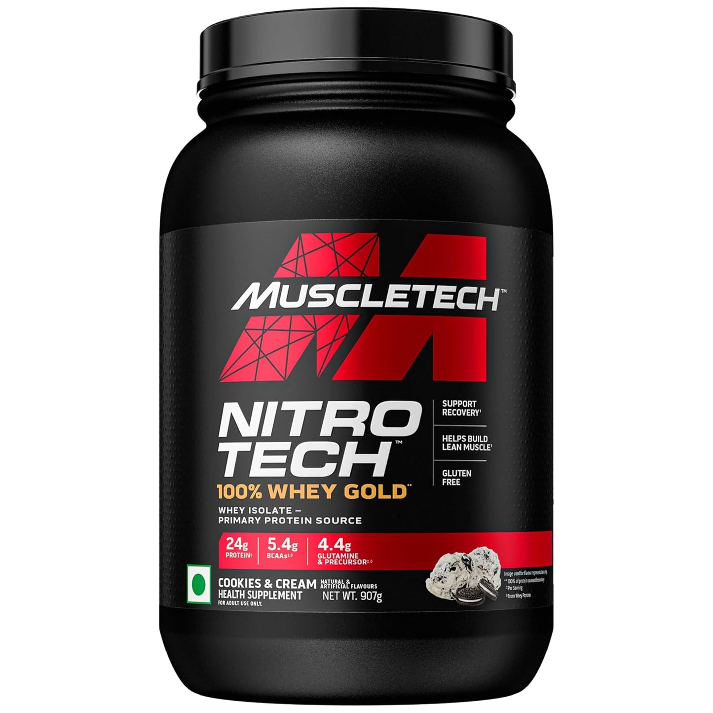 Muscletech Nitrotech 100% Whey Gold |Primary Source-Whey Protein Isolate| 24G Of Pure Protein For Enhanced Lean Muscle| Strength&Recovery| Gluten Free
