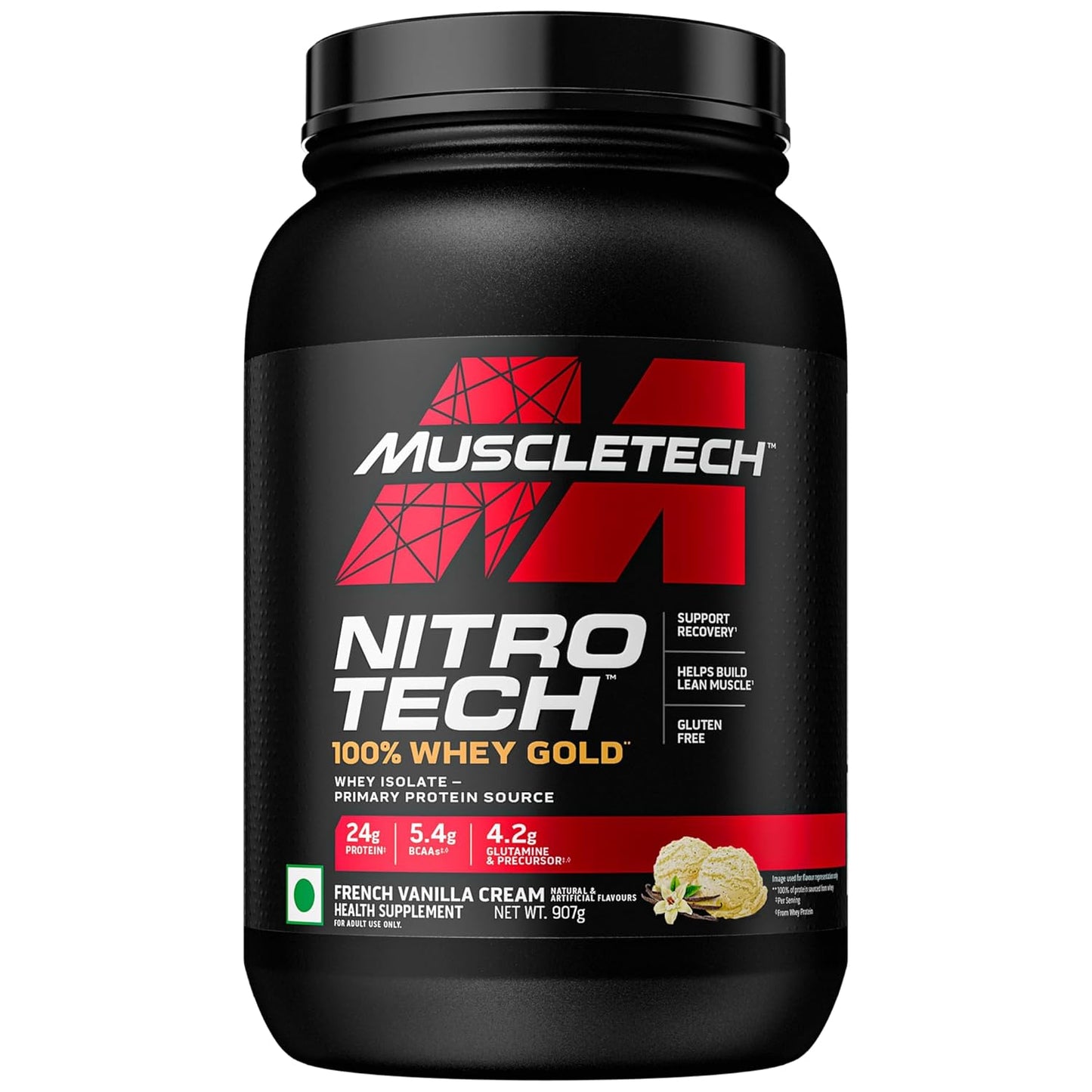 Muscletech Nitrotech 100% Whey Gold |Primary Source-Whey Protein Isolate| 24G Of Pure Protein For Enhanced Lean Muscle| Strength&Recovery| Gluten Free