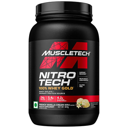 Muscletech Nitrotech 100% Whey Gold |Primary Source-Whey Protein Isolate| 24G Of Pure Protein For Enhanced Lean Muscle| Strength&Recovery| Gluten Free
