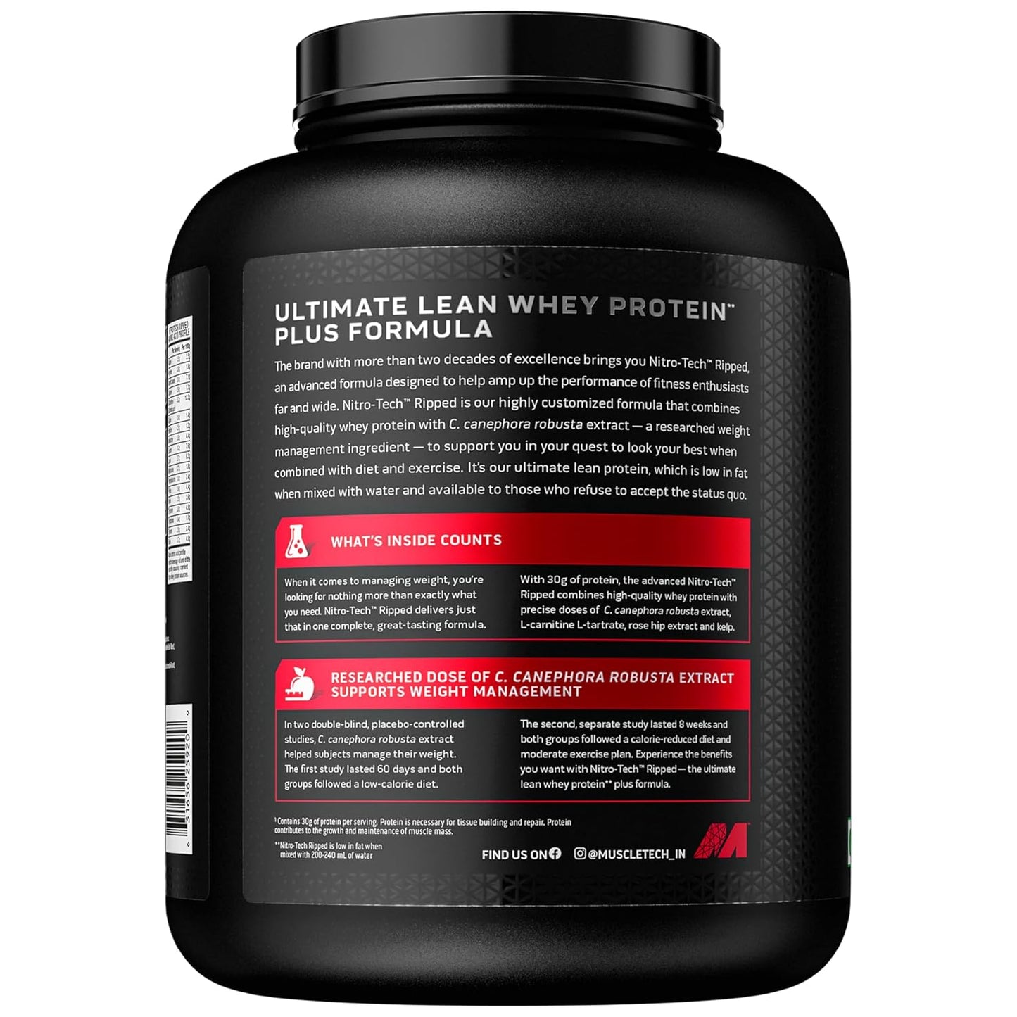MuscleTech Nitrotech Ripped | Low Fat Lean Whey Protein| Weight Management| 30 G From Whey Protein| L-Carnitine & L-Tartrate| 200 Mg C