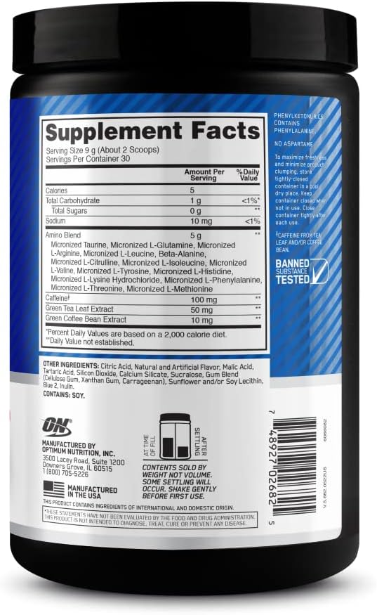 Optimum Nutrition (ON) Amino Energy - Pre Workout with Green Tea Extract | BCAA | Amino Acids | Energy Powder | 30 Servings