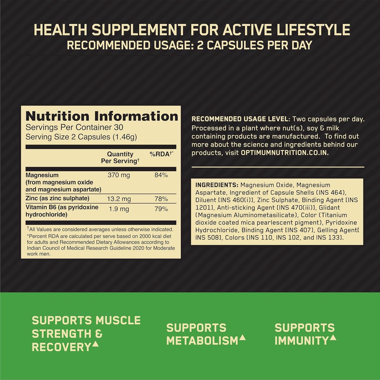 Optimum Nutrition (ON) Zinc Magnesium Aspartate (ZMA) |Muscle Strength| Metabolism| Immunity