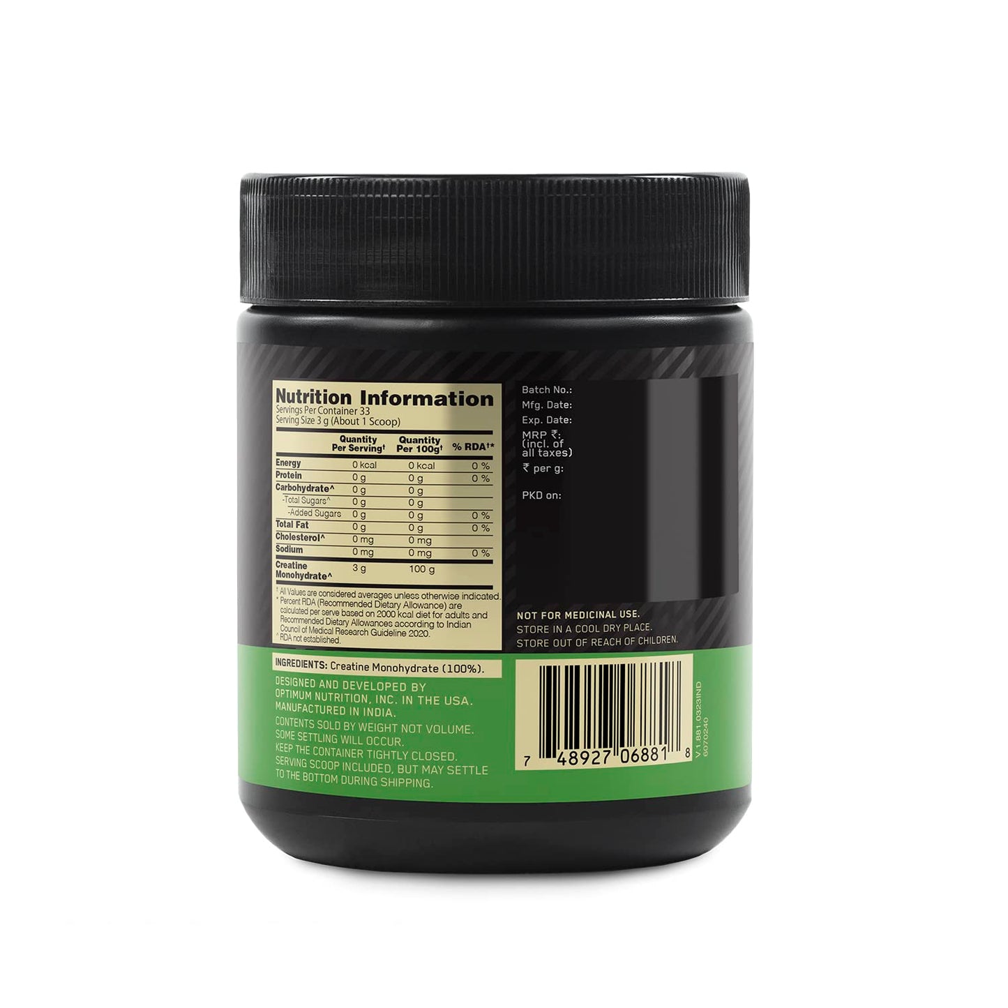 Optimum Nutrition (ON) Micronized Creatine Powder | 3g of 100% Creatine Monohydrate per serve | Supports Athletic Performance & Power