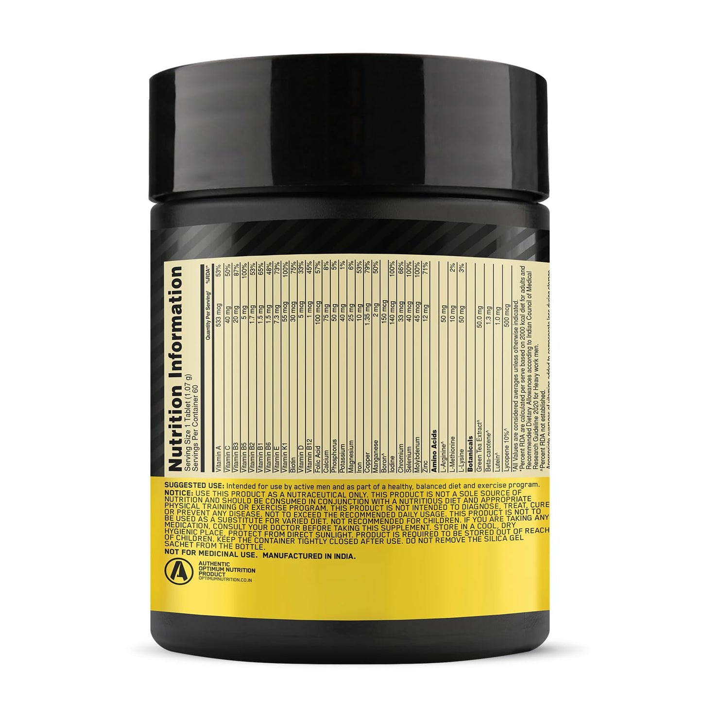 Optimum Nutrition Multivitamin for MEN| 60 Tablets| 26 Vitamins & Minerals| Amino Acids & Anti-Oxidants |Green Tea Extract| Beta Carotene| Lutein| Lycopene