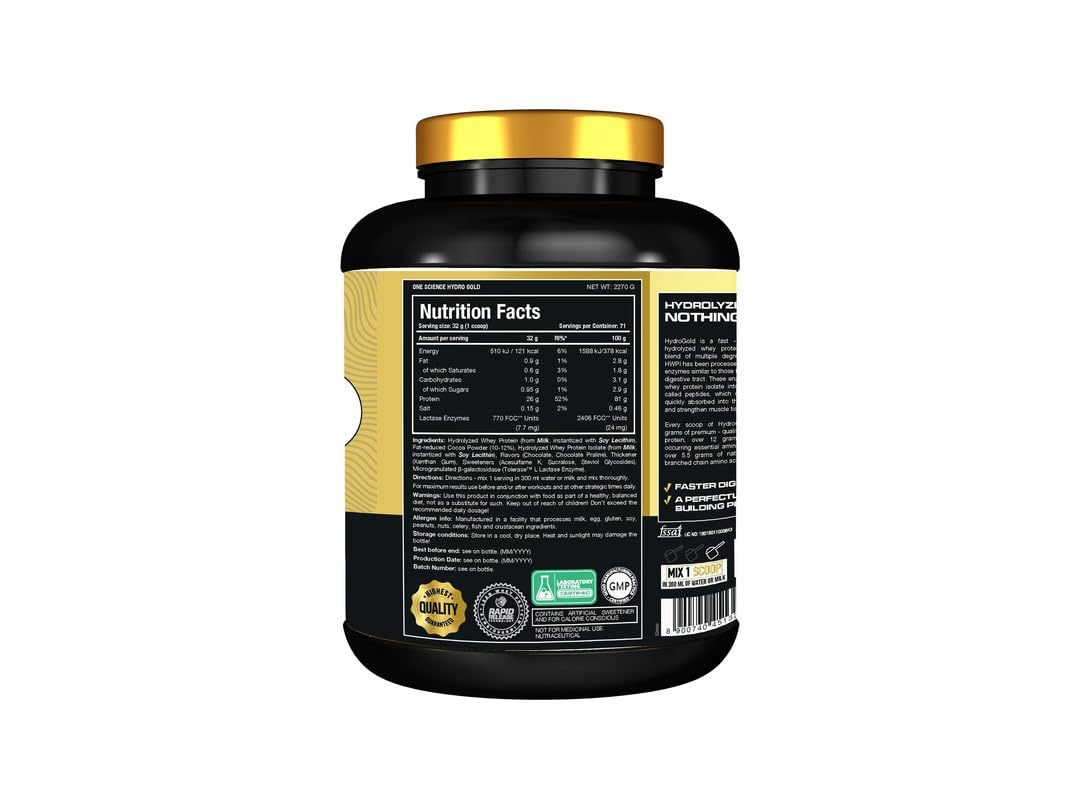 One Science Nutrition (OSN) HYDRO GOLD Protein Powder | 5lbs | Hydrolyzed Whey for easy digestion | highly-refined and low-calorie protein | 26g Isolate Protein | 5.5g BCAA
